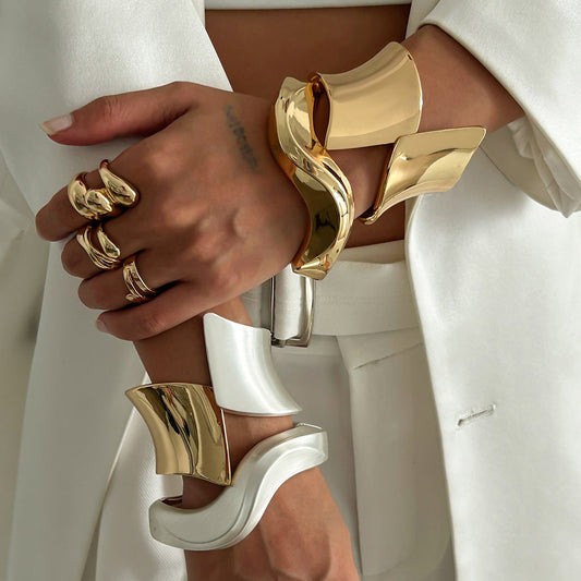 Trendy Irregular Open-Cuff Alloy Bracelet Set