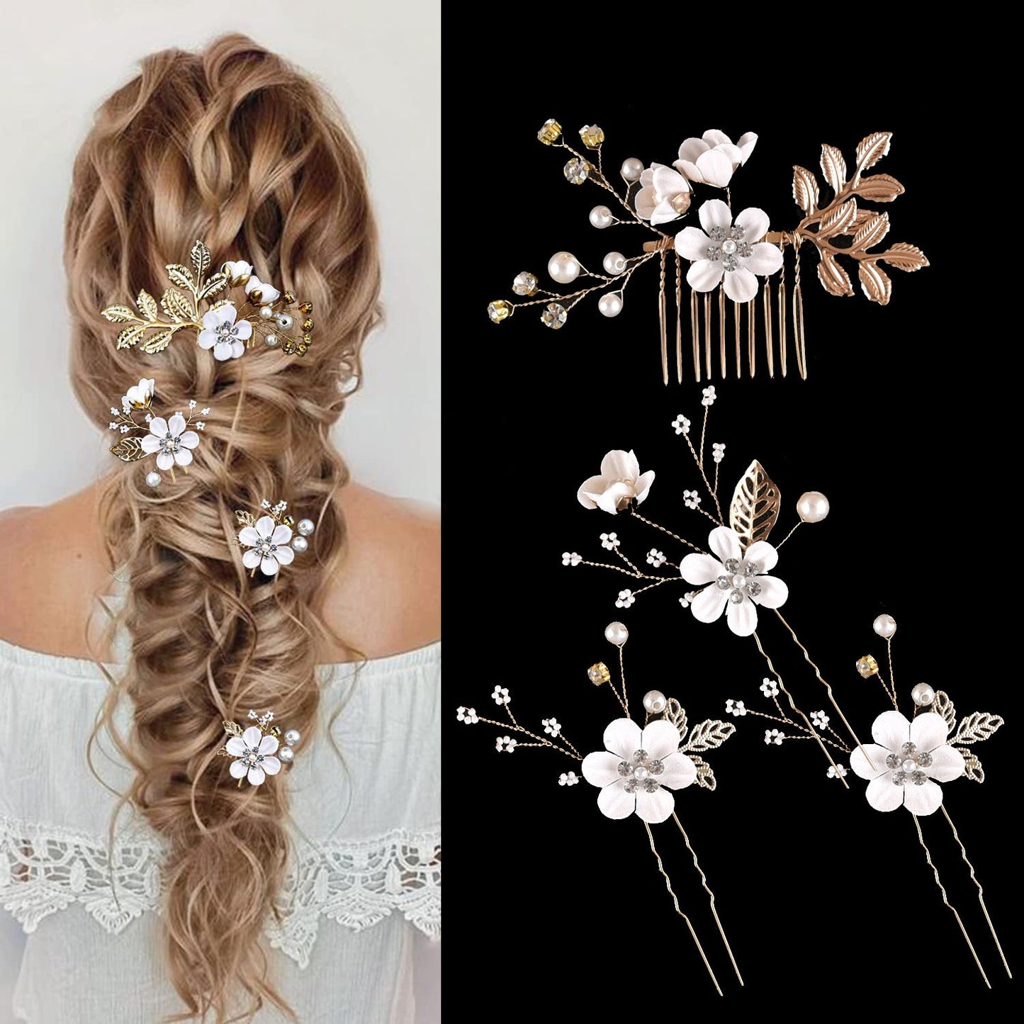 Colorful Floral Bride Wedding Hair Accessories Set