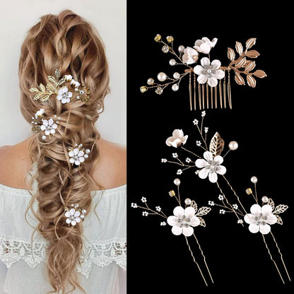 Colorful Floral Bride Wedding Hair Accessories Set