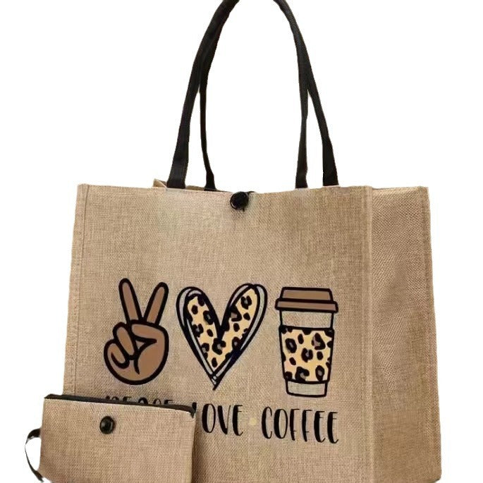Trendy Printed Linen Tote Bags Set