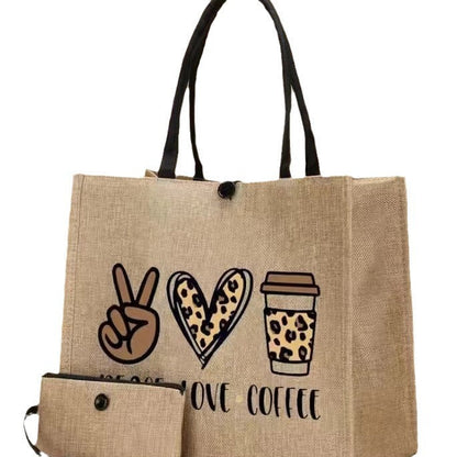 Trendy Printed Linen Tote Bags Set