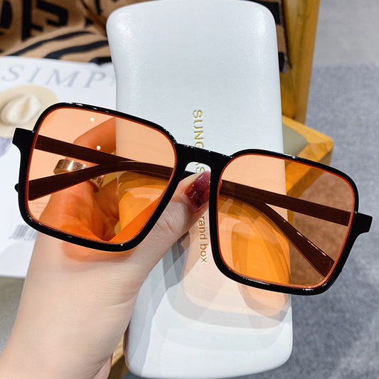 Trendy Tea-Tinted Half-Frame Sunglasses Square Fashion Shades