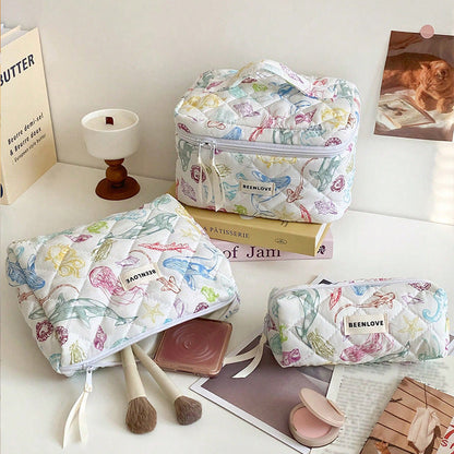 Trendy Print Quilted Large Capacity Makeup Bag