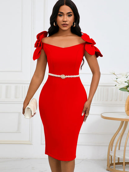 Elegant Party Bodycon Dress With 3D Floral Design