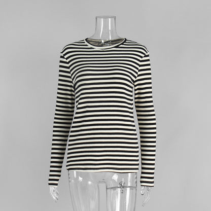 Striped Long Sleeve Cotton T-Shirt Casual Women's Top