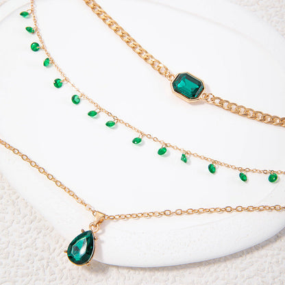 Emerald Green Butterfly Necklace With Layered Design And Heart Charm