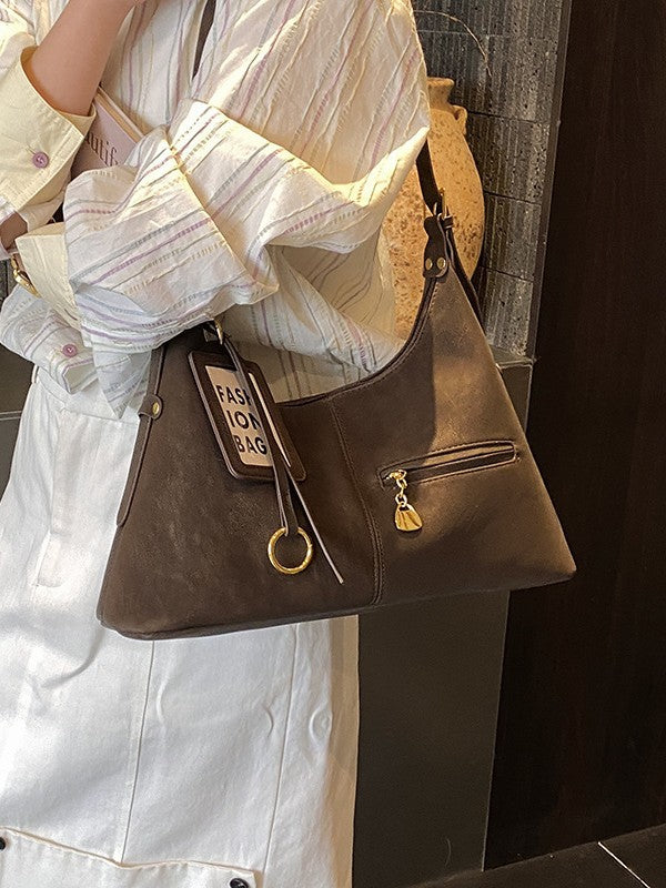 Trendy Women's Shoulder Bag Vintage Textured Design Large Capacity Crossbody Bag