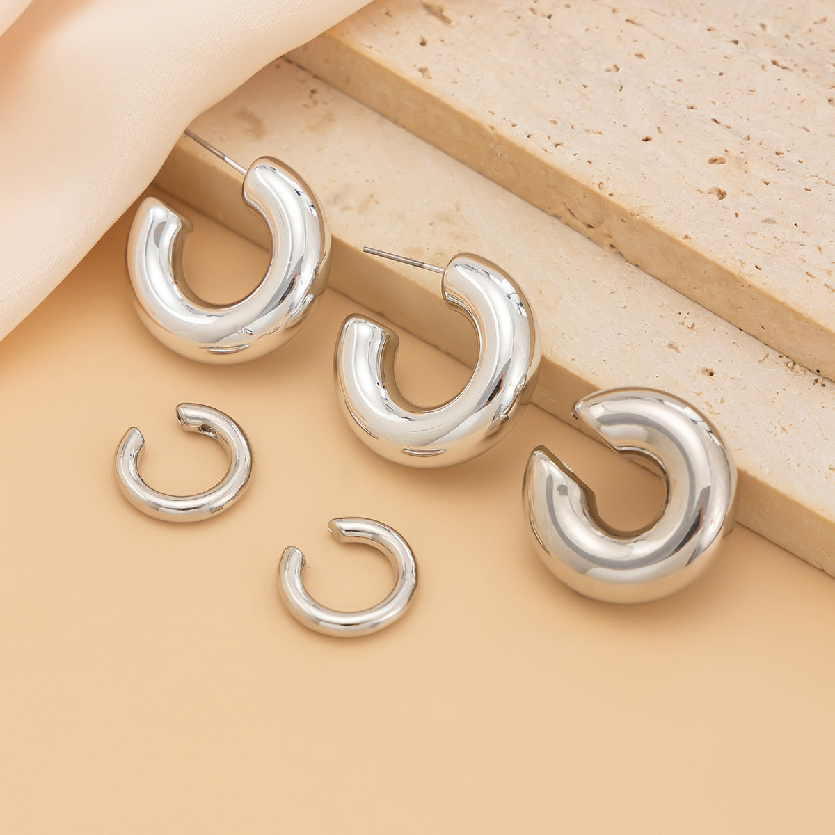 Trendy Metal C-Shaped Clip Earrings Set