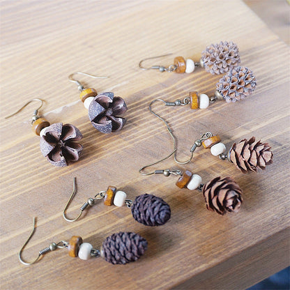 Vintage Botanical Long Wooden Earrings with Unique Design