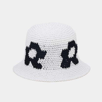Floral Pattern Contrast Color Crochet Bucket Hat