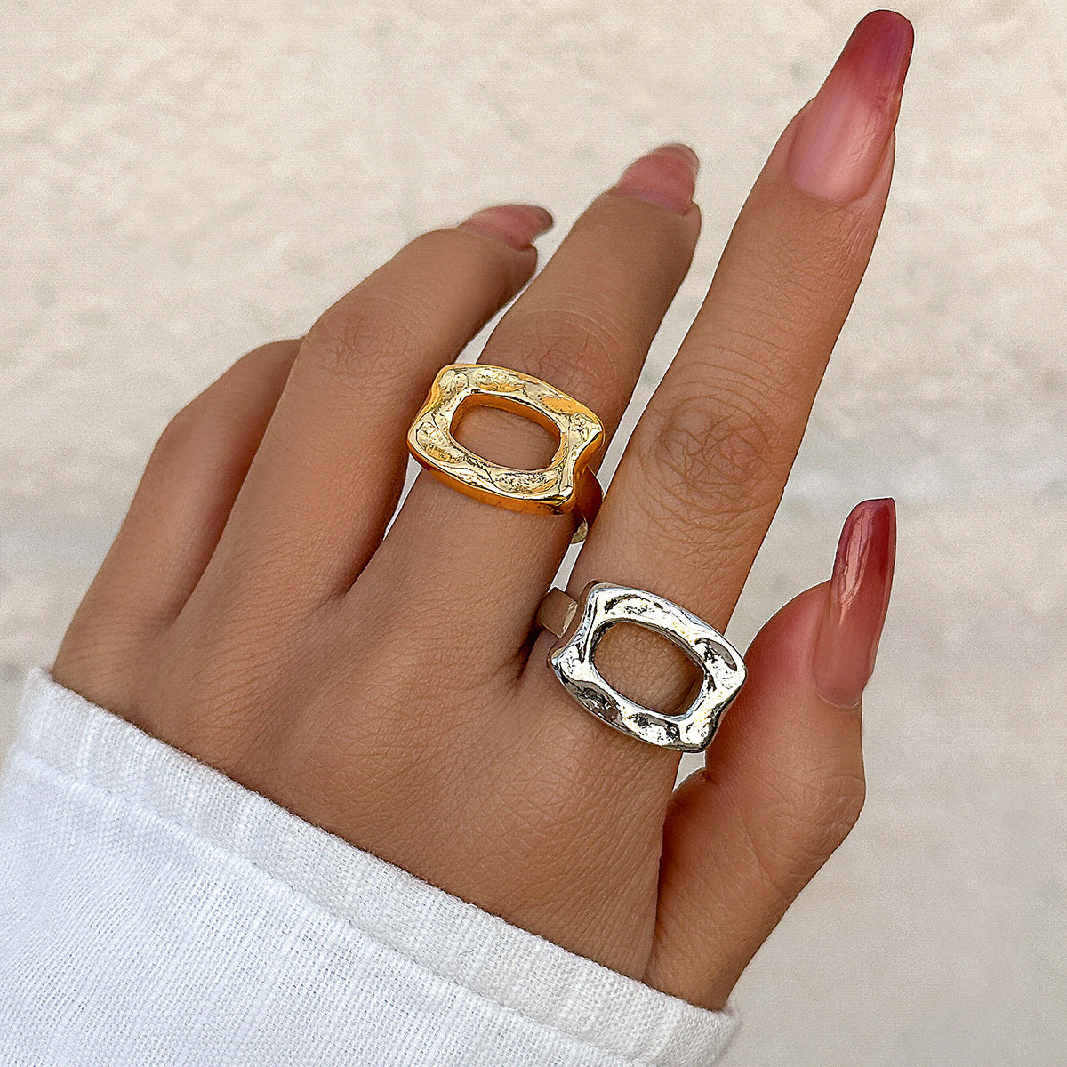 French Butterfly Ring Metal Glossy Double-Finger Fashion Ring