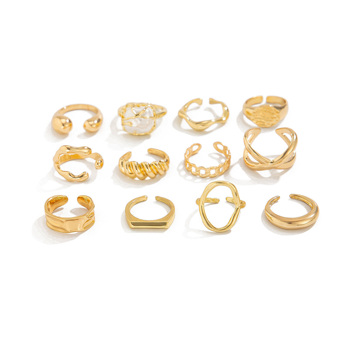 Geometric Metal Texture Water Drop Ring Set Trendy Women'S Rings