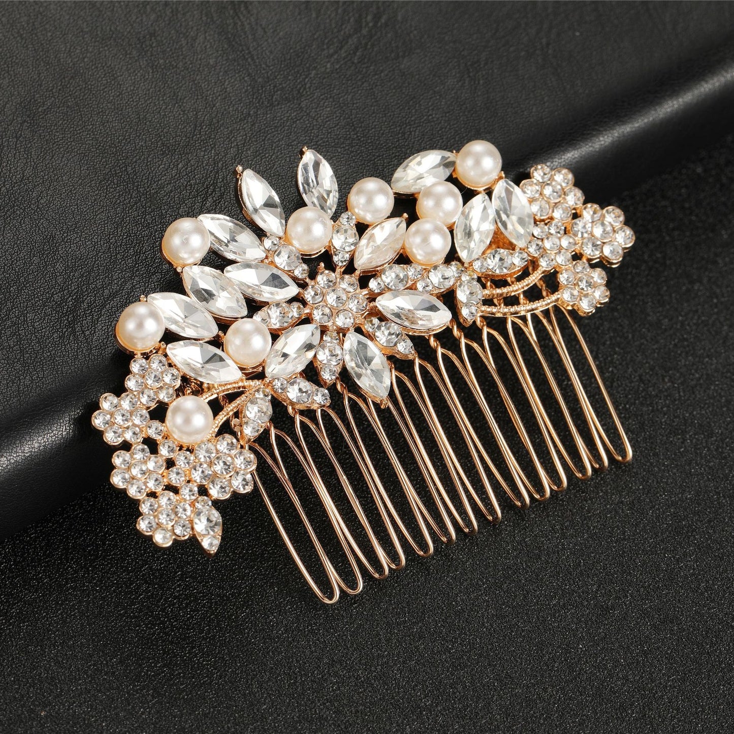 Minimalist Hair Comb with Pearls and Rhinestones for Weddings