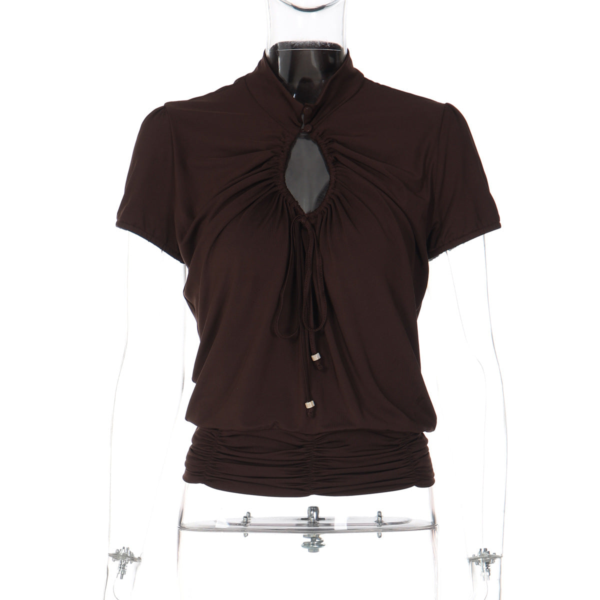 French Style Slim-Fit Short Sleeve Top With Hollow Out Design