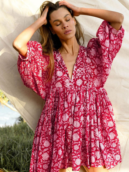Floral Tie Loose Casual Dress Seaside Resort Dress