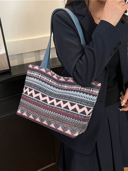 Trendy Canvas Tote Bag for Women with Color Block Design