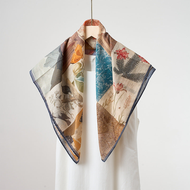 Flower Print Breathable Soft Silk Scarf