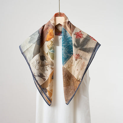 Flower Print Breathable Soft Silk Scarf