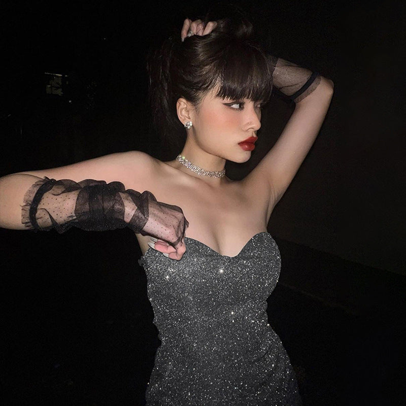 Sexy V-Neck Ruffled Bodycon Dress in Silver