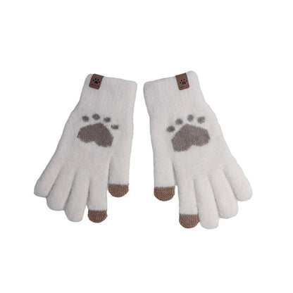 Cute Cat Paw Touchscreen Winter Gloves Warm Knitted Mittens