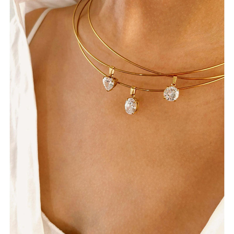 Sparking Zircon Stainless Steel Choker Necklace
