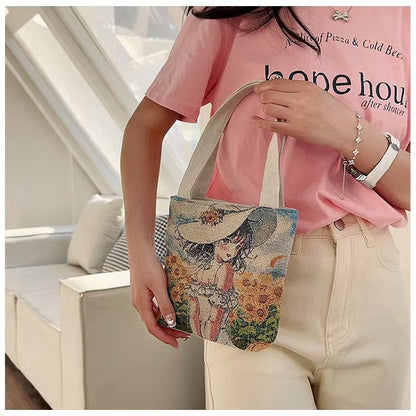 Ethnic Style Elephant Embroidered Canvas Tote Bag for Everyday Use