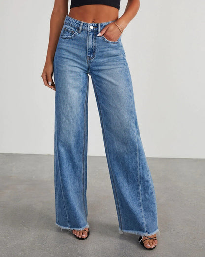 Loose-Fit Wide Leg Denim Pants with Contrast Stitching