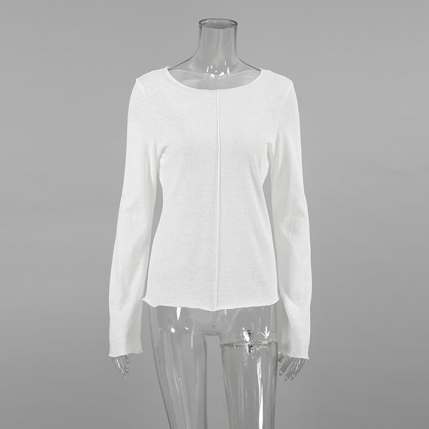 Solid Color Splicing Round Neck Simple Top