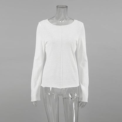 Solid Color Splicing Round Neck Simple Top