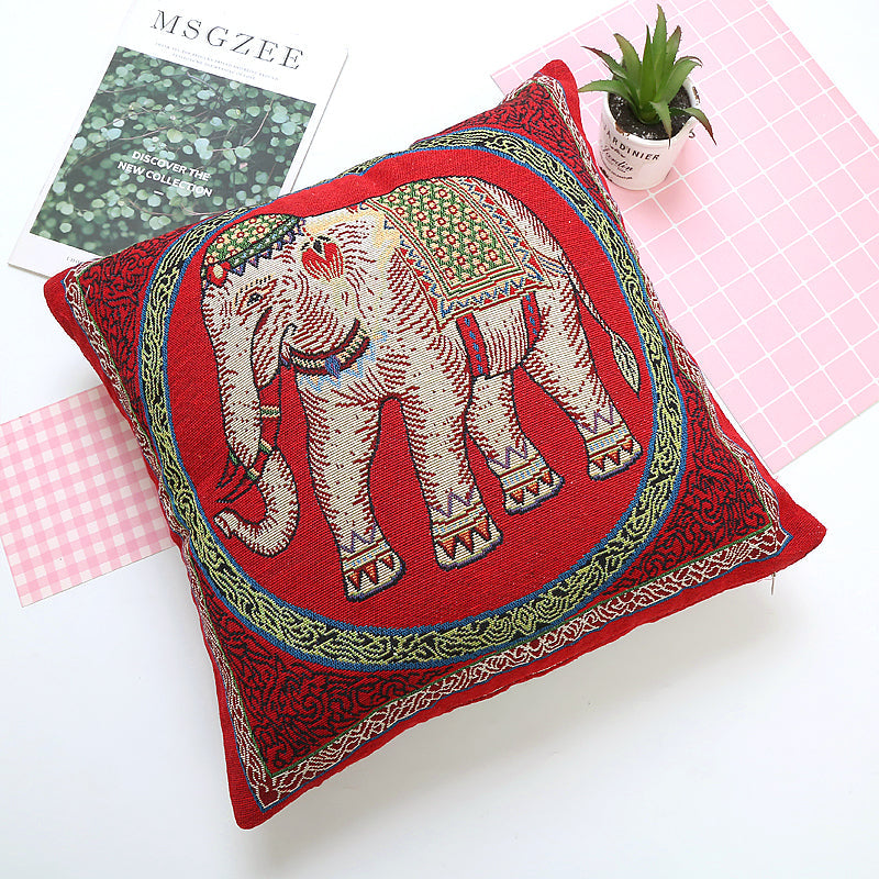Elephant Double-Sided Cushion Cover Ethnic Style Embroidered Backrest Sofa Cushion Pillowcase