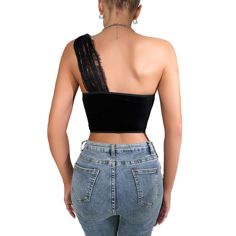 Black Lace Sheer Velvet Bodysuit With Boning For A Slim Fit