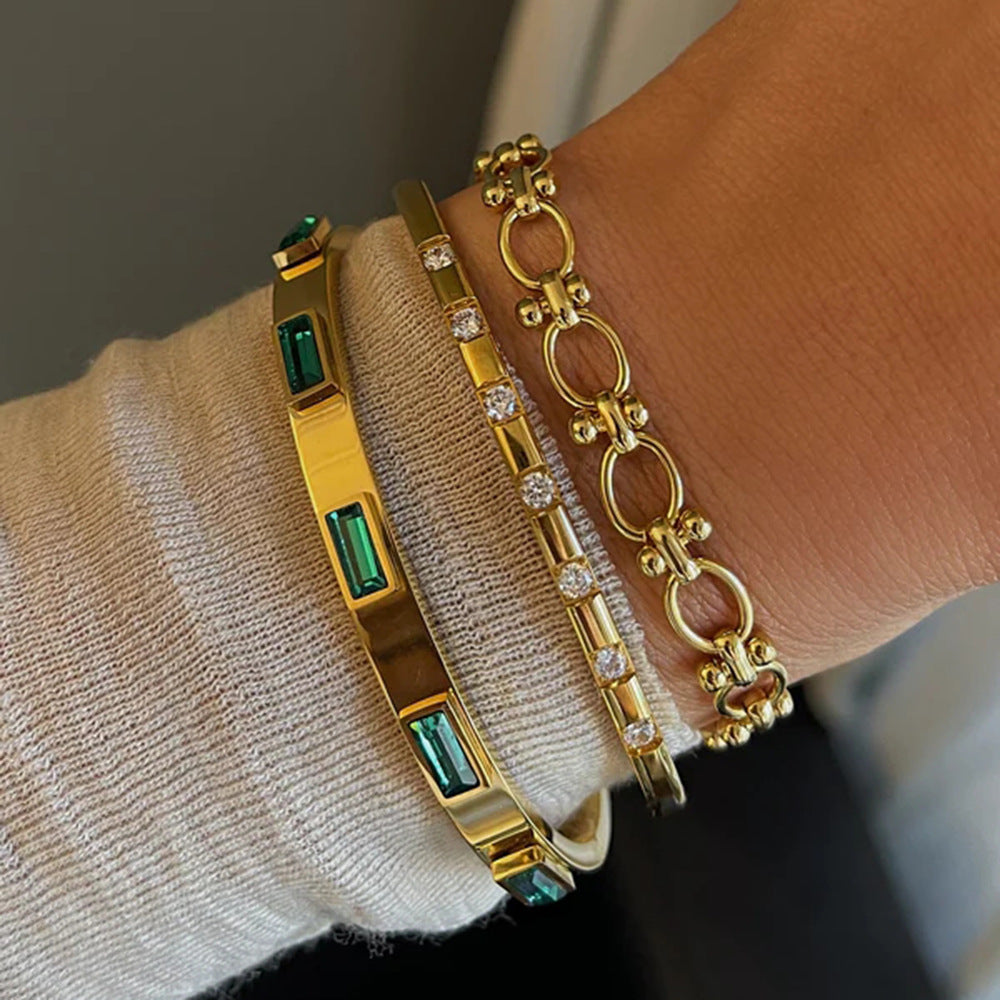 Vintage Zircon Wide Simple Bracelet