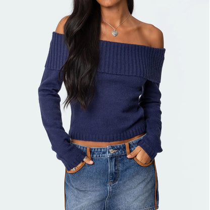 Sexy Solid Color Off Shoulder Knited Top