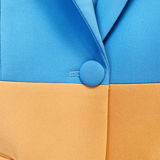 Color Block Blazer & Flared Pants Set