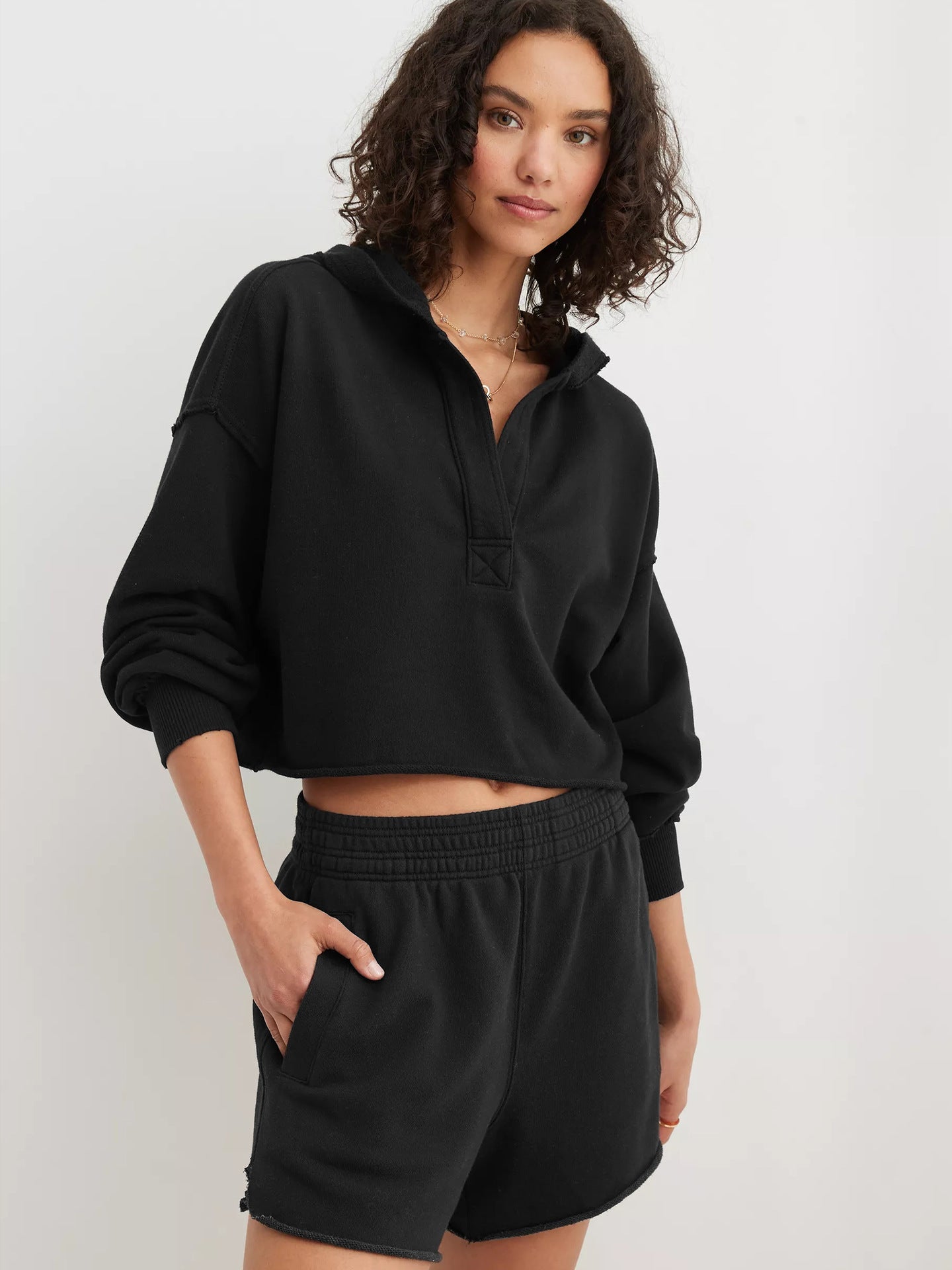 Fashionable Half-Zip Hooded Sweatshirt with Decorative Lines for Women