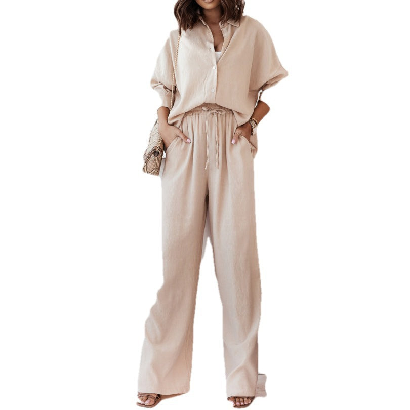 Women's Two-Piece Set High-Waisted Trousers Casual Stylish