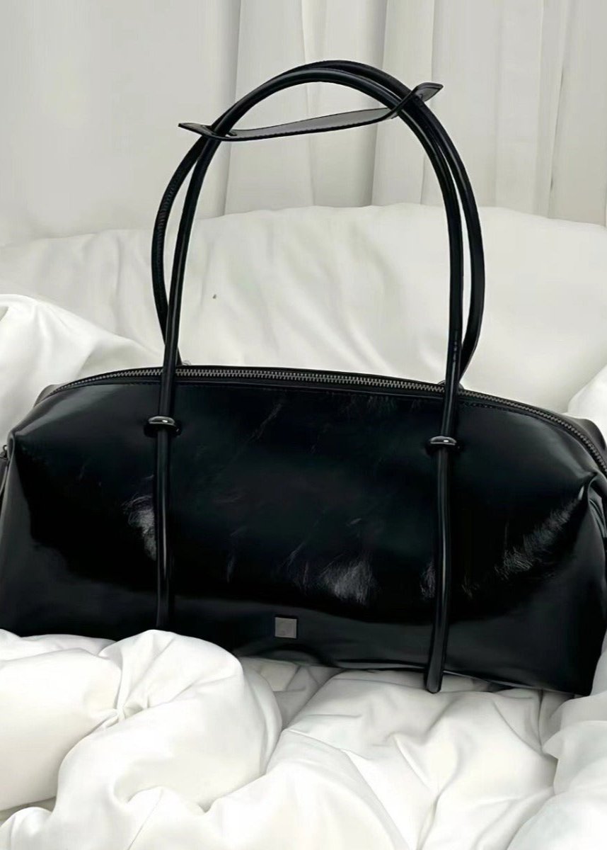 Large Shoulder Tote Bag Durable Black Leather