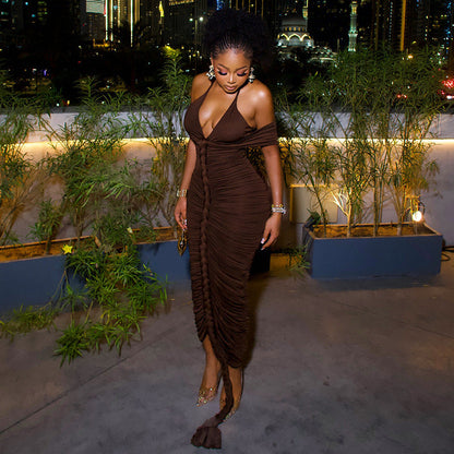 Stylish Sleeveless Bodycon Dress Deep Brown