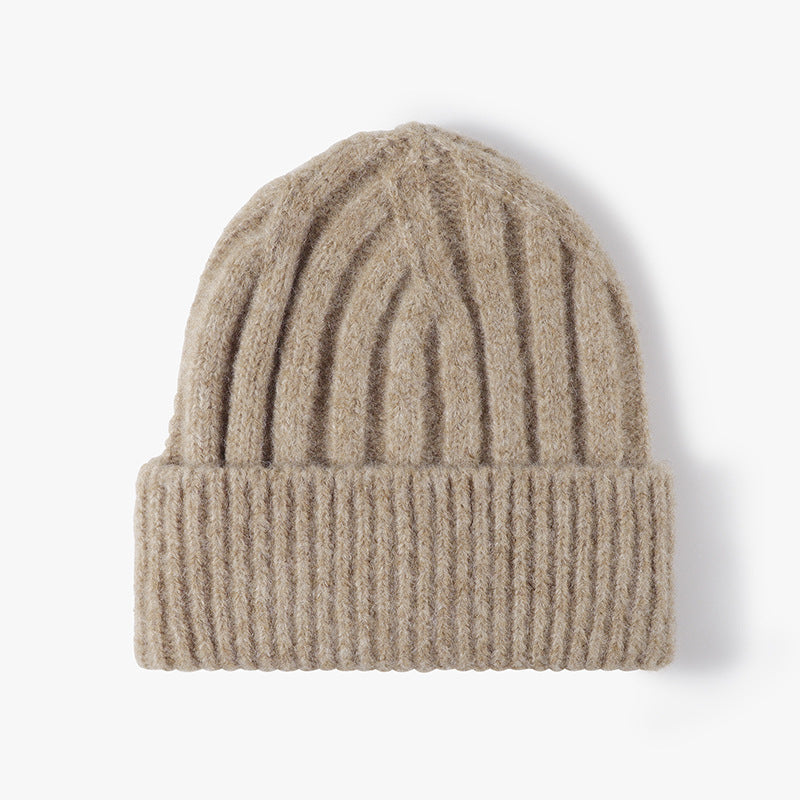 Fuzzy Ribbed Beanie Knitted Warm Winter Hat