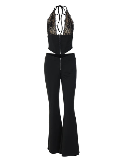 Sleek Lace Crop Top and Pants Set for Stylish Nights