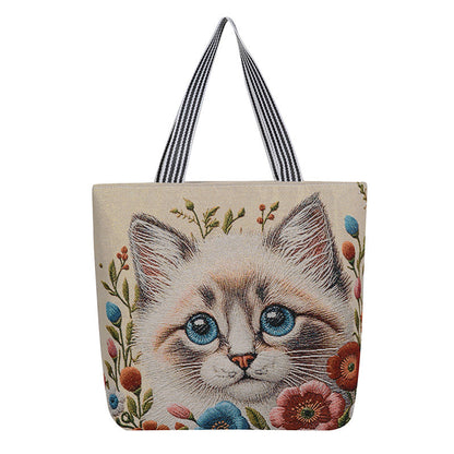 Embroidered Canvas Tote Bag with Floral Patterns