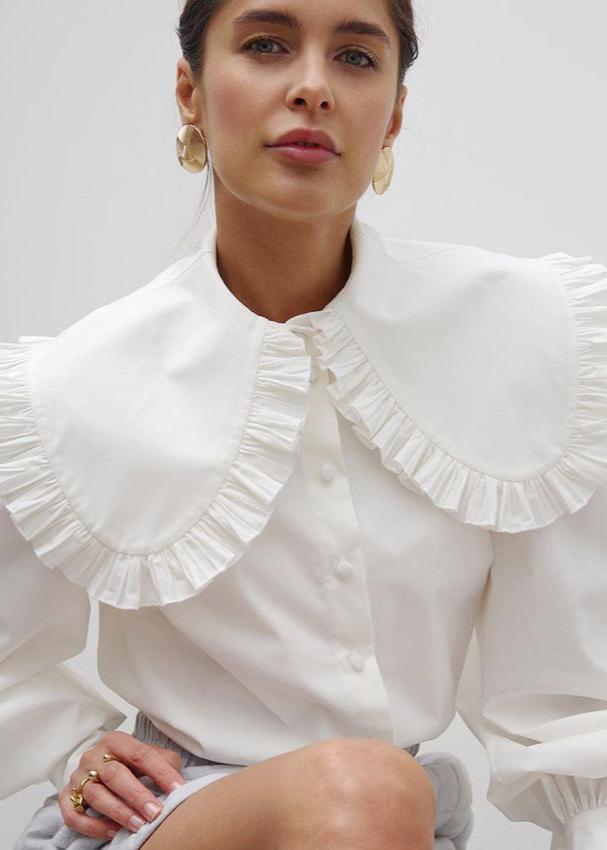 Ruffled Collar Blouse High Quality Cotton