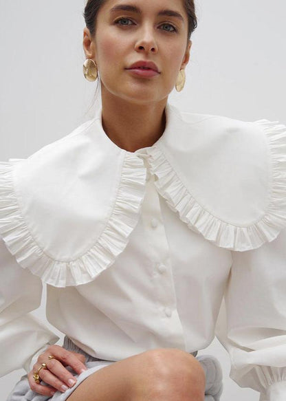 Ruffled Collar Blouse High Quality Cotton