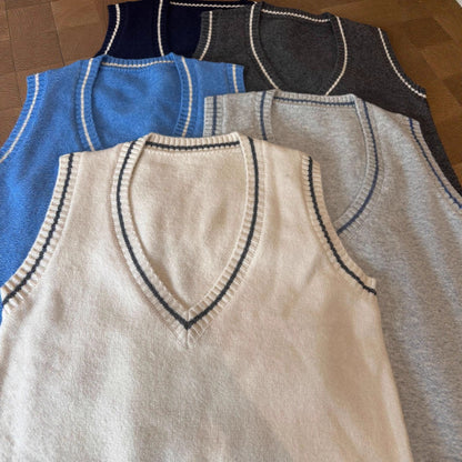 Trendy Casual Knit Vest with Color Block Design