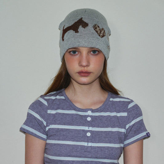 Leopard Heart Knit Wool Blend Beanie Hat