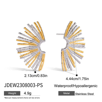 Vintage Gold Fan Shaped Stud Earrings