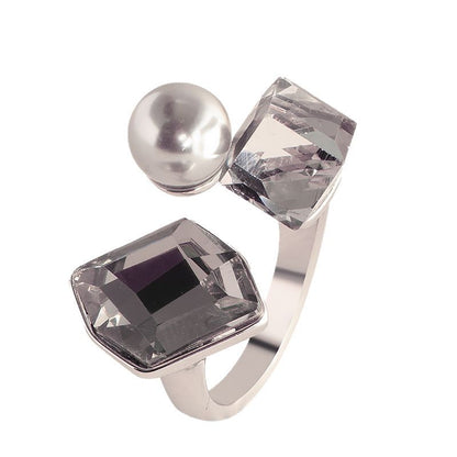 Fashionable Square Crystal Pearl Adjustable Ring For Couples