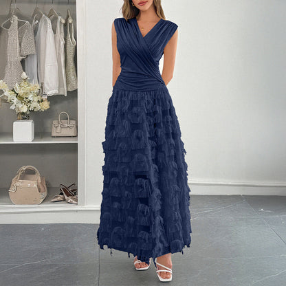 Elegant A-Line Maxi Dress Casual Polyester V Neck Dress