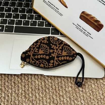Mini Embroidered Key Pouch Portable Keychain Wallet