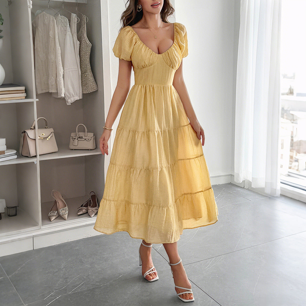 Floral A-Line Maxi Dress With Elastic Waist